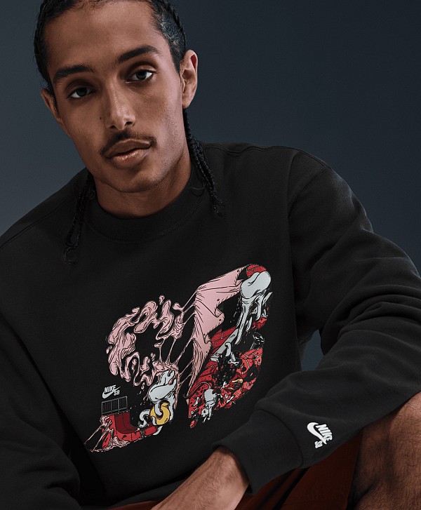 NIKE SB ESSENTIAL GFX FLEECE CREW BLACK/WHITE
