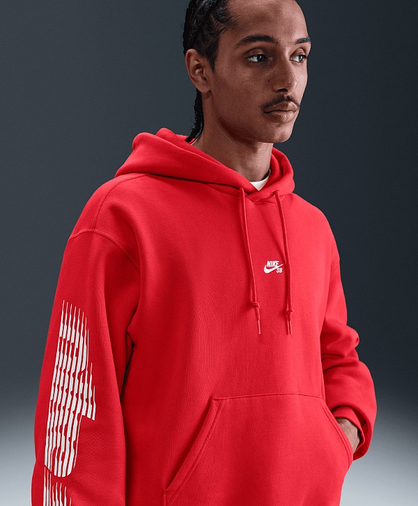 NIKE SB ESSENTIAL GFX FLEECE HOOD LIGHT CRIMSON/WHITE