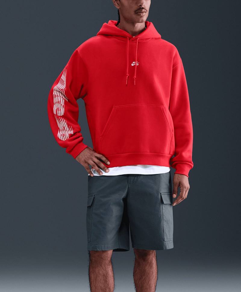NIKE SB ESSENTIAL GFX FLEECE HOOD LIGHT CRIMSON/WHITE