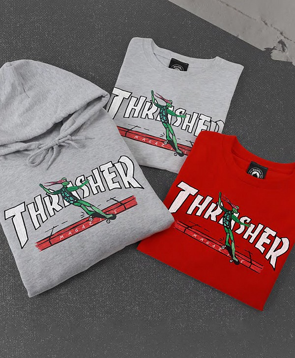 THRASHER RED CURB BY LSD WORLDPEACE TEE ASH GREY