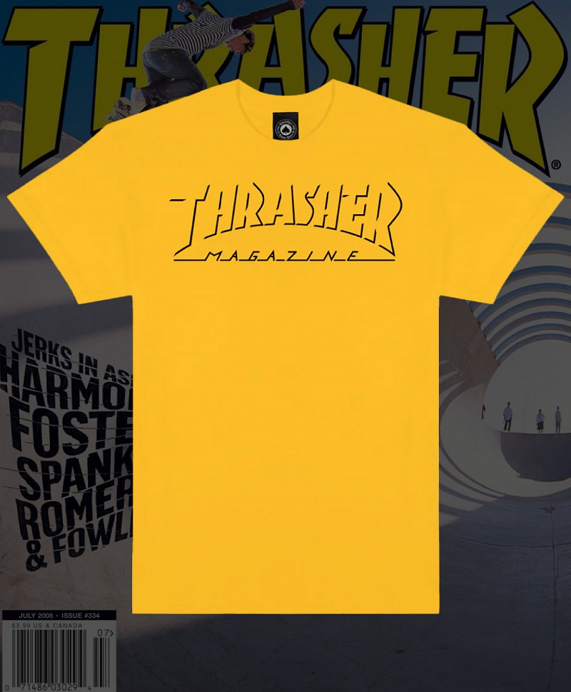 THRASHER SHADOW MAG LOGO TEE GOLD