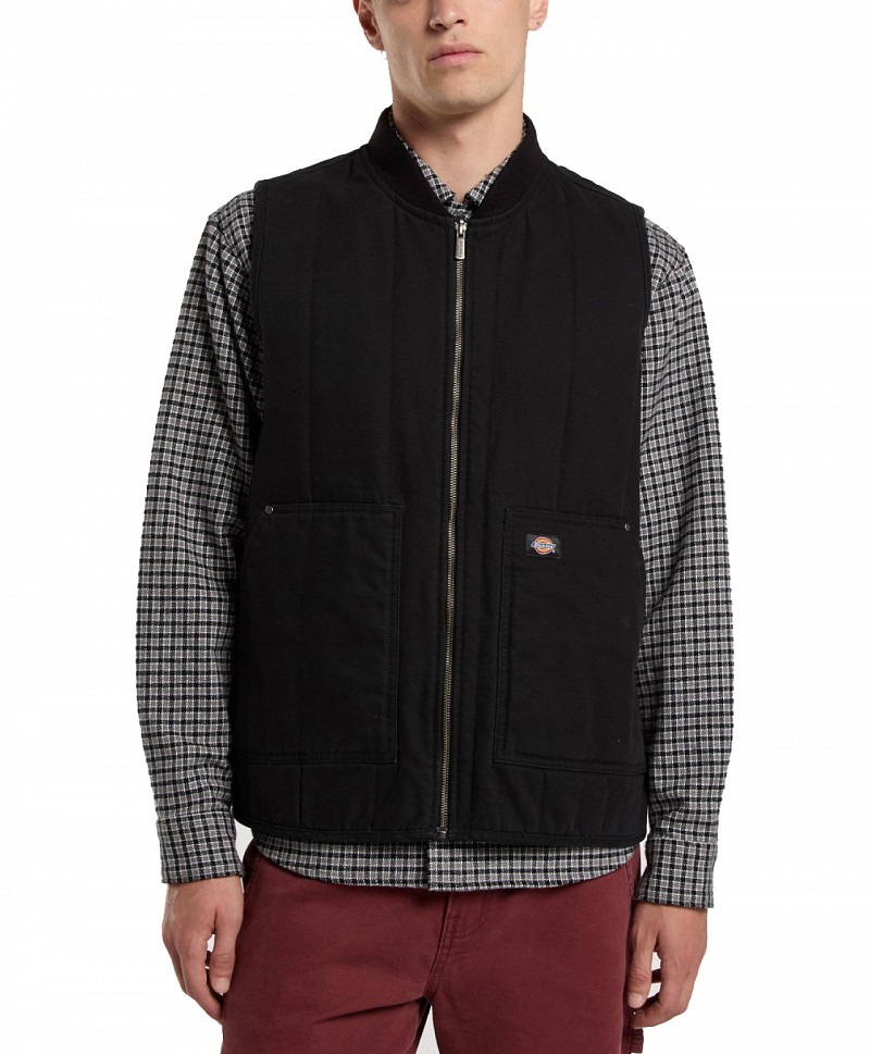 DICKIES QUILTED CANVAS VEST BLACK