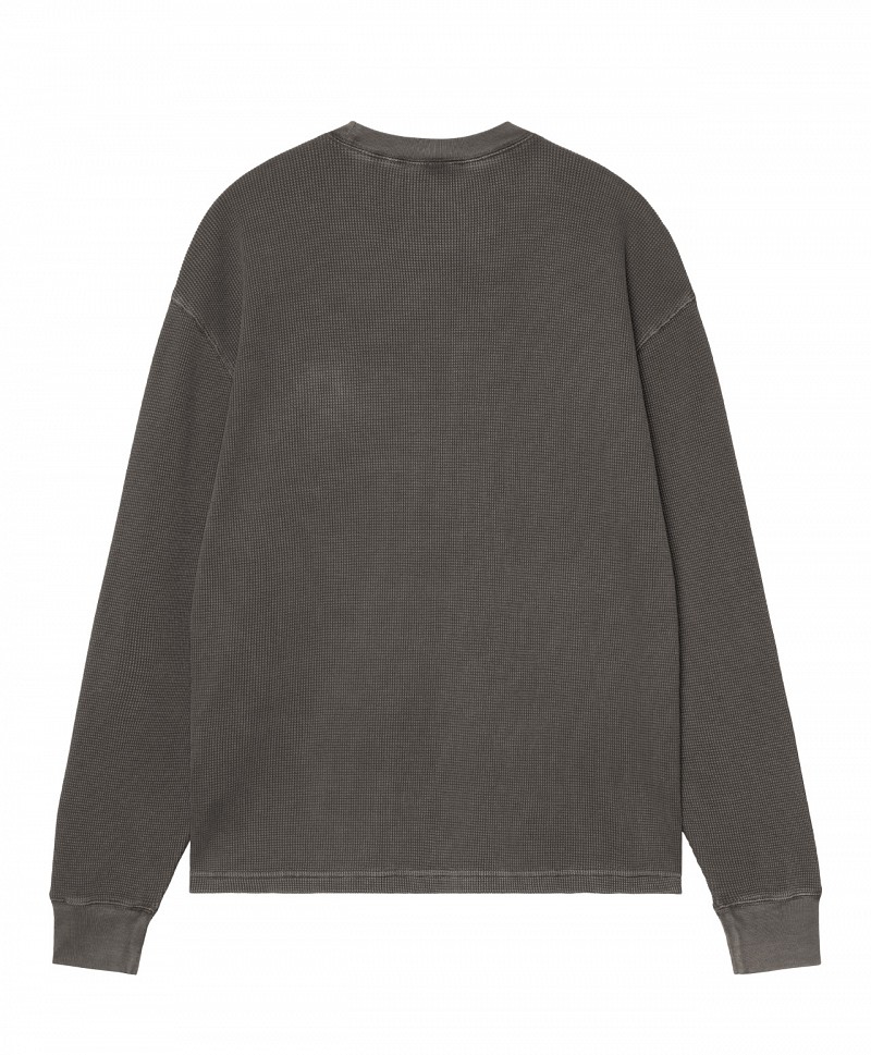 CARHARTT WIP VISTA WAFFLE LONG SLEEVE BLACK GARMENT DYED