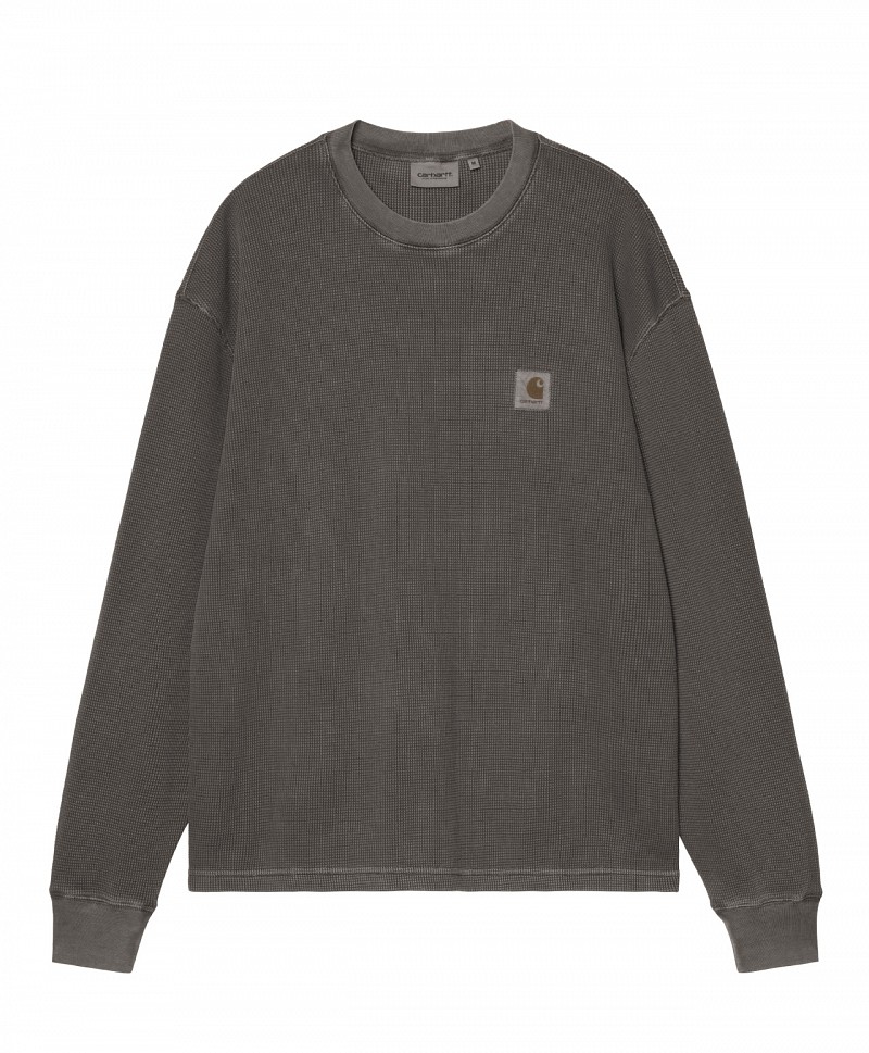 CARHARTT WIP VISTA WAFFLE LONG SLEEVE BLACK GARMENT DYED