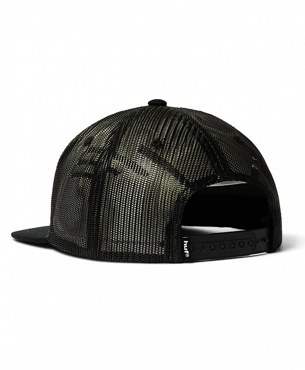 HUF X THRASHER LOGO TWILL TRUCKER HAT BLACK