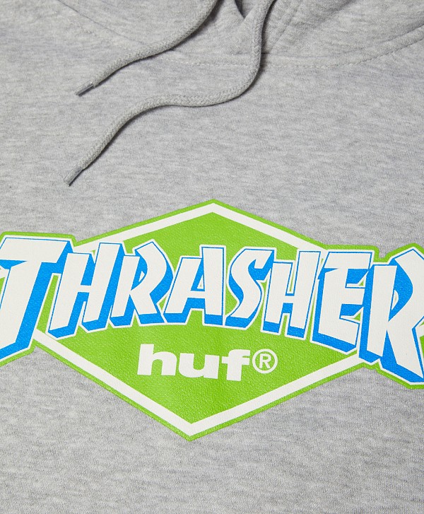HUF X THRASHER LOGO HOOD HEATHER GREY