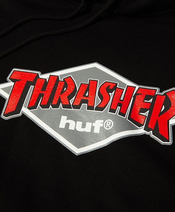 HUF X THRASHER LOGO HOOD BLACK