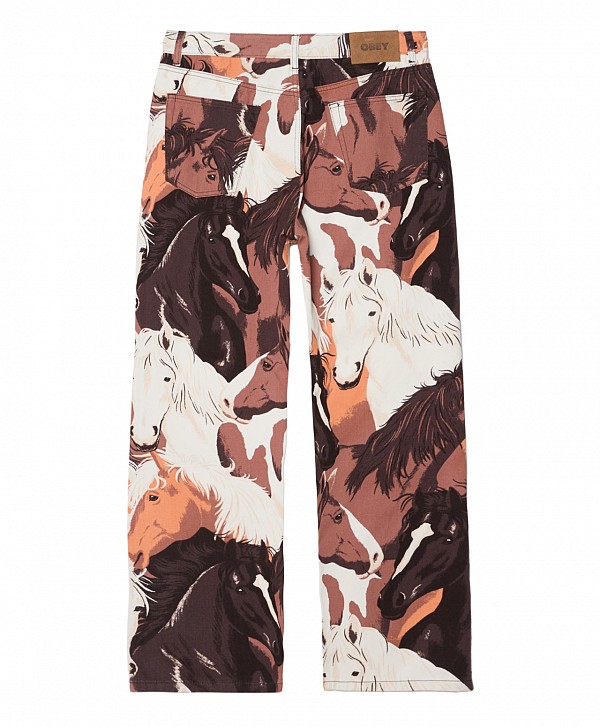 OBEY CLASSIC BAGGY PRINTED DENIM PANTS BROWN MULTI