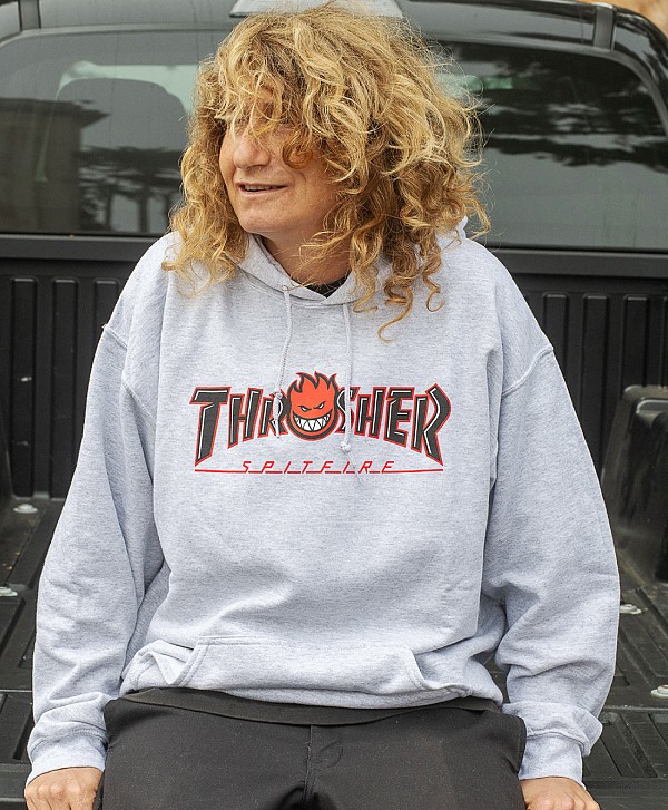 THRASHER X SPITFIRE BIG HEAD OUTLINE HOOD ASH