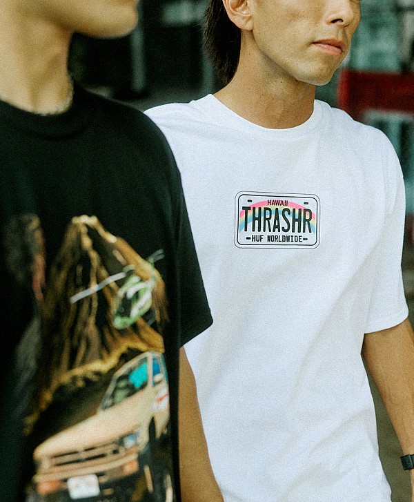HUF X THRASHER LICENSE PLATE TEE WHITE