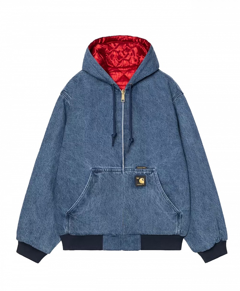 CARHARTT WIP OG ACTIVE JACKET 5OTH ANNIVERSARY DENIM BLUE/USA RED STONE BLEACHED