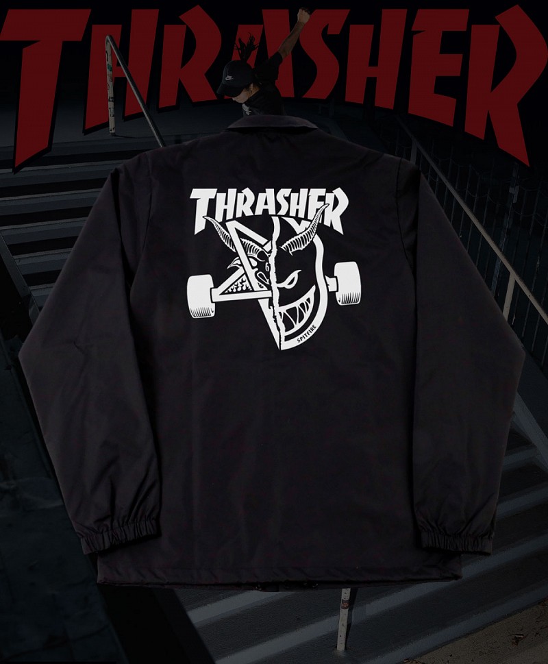 THRASHER X SPITFIRE THRASH & BURN COACH JACKET BLACK