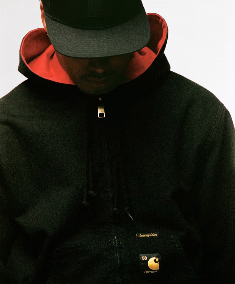 CARHARTT WIP OG ACTIVE JACKET 5OTH ANNIVERSARY CANVAS BLACK/USA RED RINSED