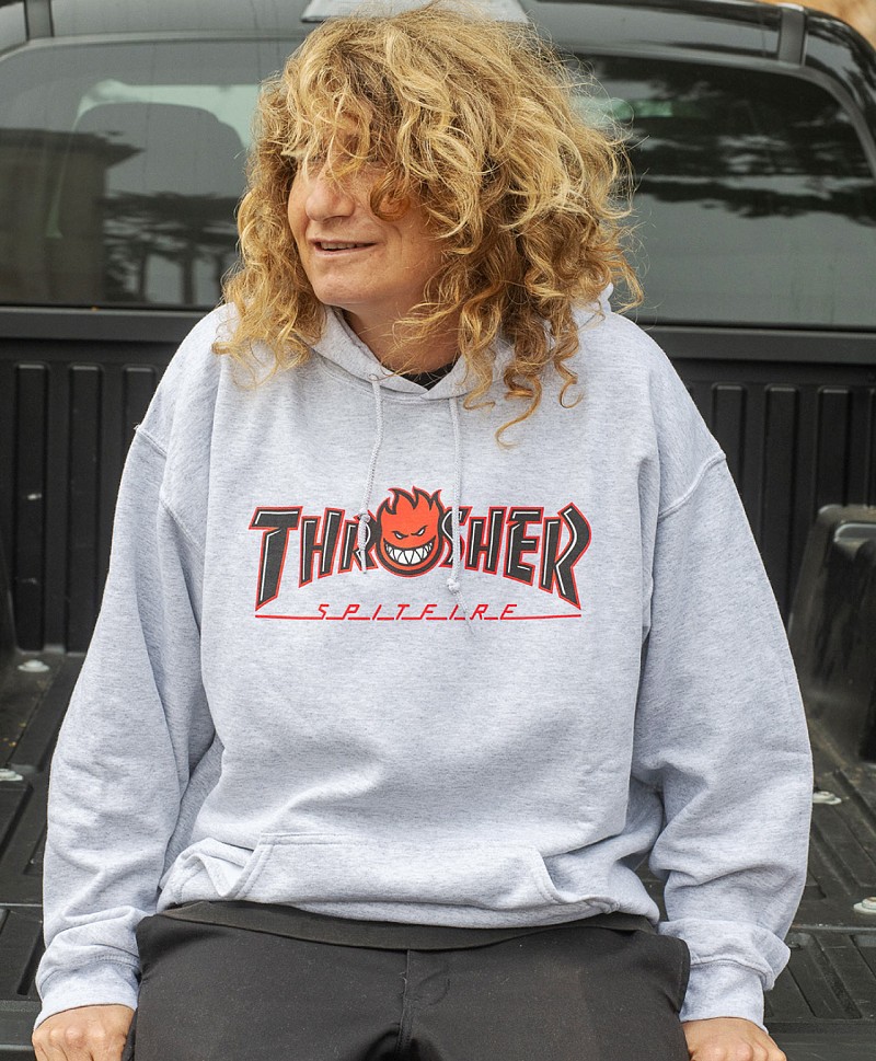 THRASHER X SPITFIRE BIG HEAD OUTLINE HOOD ASH