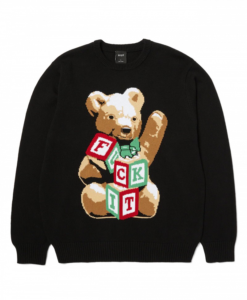 HUF GIFT BEAR INTARSIA SWEATER BLACK