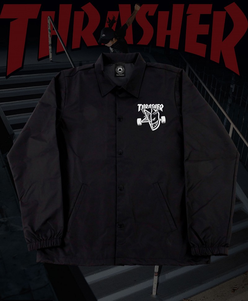 THRASHER X SPITFIRE THRASH & BURN COACH JACKET BLACK