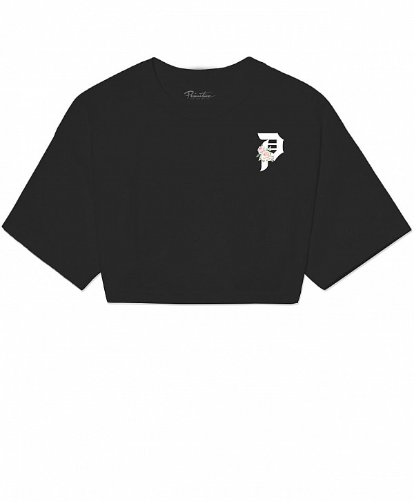 PRIMITIVE VALENTINE'S DAY WOMEN'S SHOOTER CROP TEE BLACK