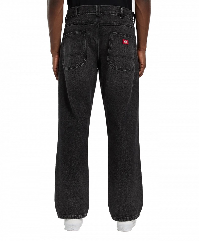 DICKIES 954 RELAXED STRAIGHT WORK DENIM PANTS BLACK WASH FADED