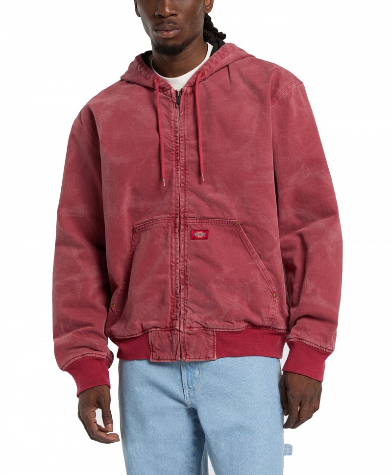 DICKIES LINED DENIM HOODED BOMBER JACKET GARNET