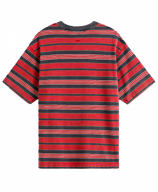 VANS PIQUE STRIPE KNIT TEE RACING RED