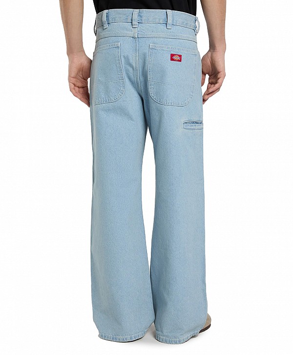 DICKIES DOUBLE KNEE LOOSE STRAIGHT DENIM PANTS VINTAGE AGED BLUE
