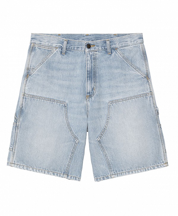 CARHARTT WIP DOUBLE KNEE SHORT BLUE HEAVY WORN BLEACHED
