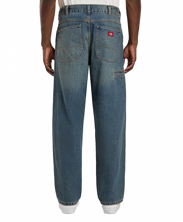 DICKIES 958 BAGGY TAPERED WORK DENIM PANTS KHAKI TINTED BLUE