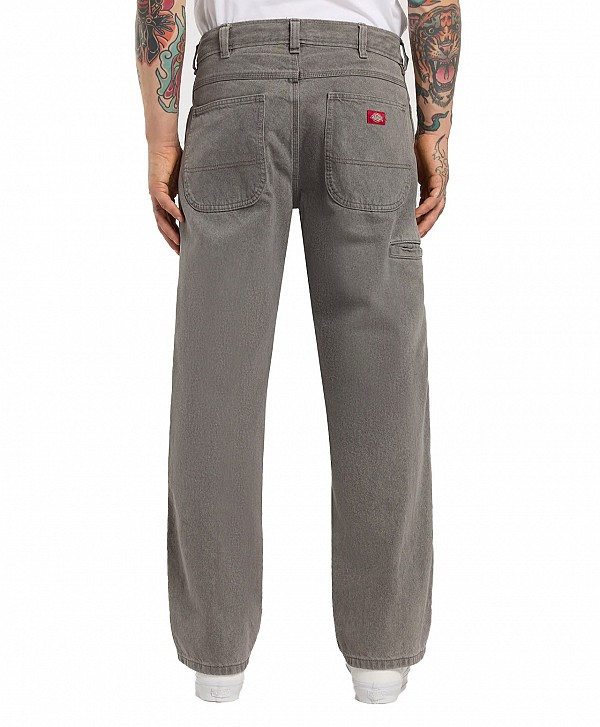 DICKIES DOUBLE KNEE LOOSE STRAIGHT DENIM PANTS GREY WASH TINTED