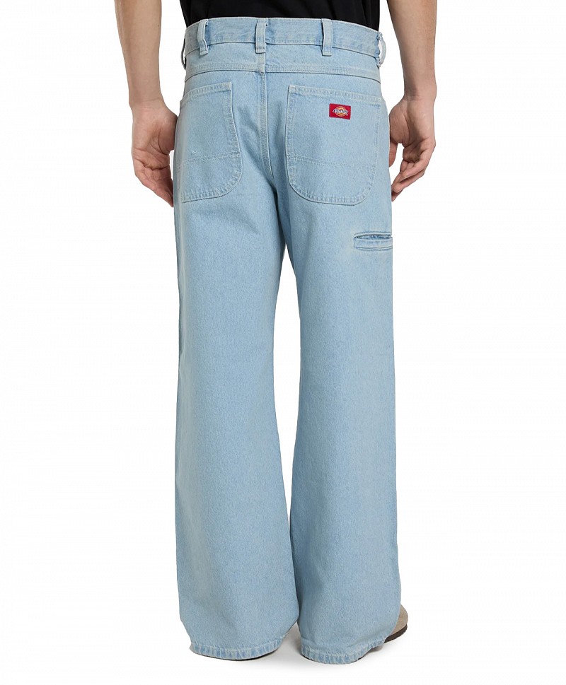 DICKIES DOUBLE KNEE LOOSE STRAIGHT DENIM PANTS VINTAGE AGED BLUE