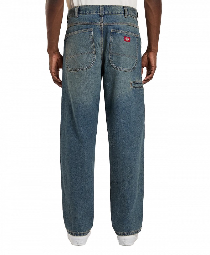 DICKIES 958 BAGGY TAPERED WORK DENIM PANTS KHAKI TINTED BLUE