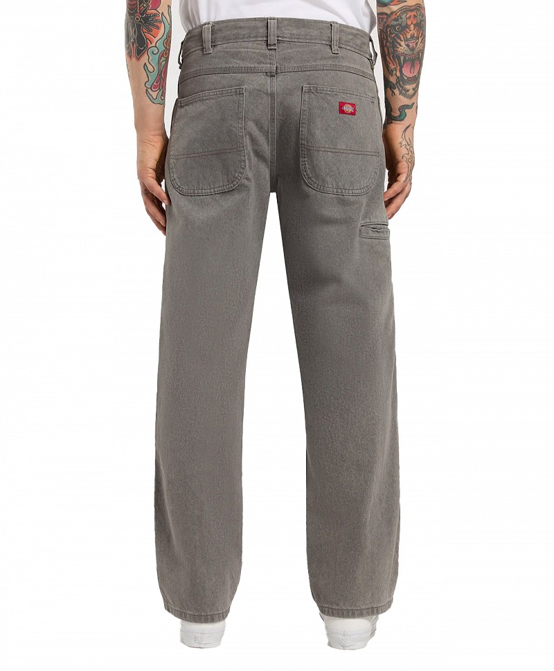 DICKIES DOUBLE KNEE LOOSE STRAIGHT DENIM PANTS GREY WASH TINTED