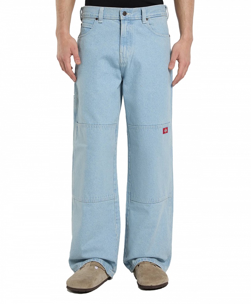DICKIES DOUBLE KNEE LOOSE STRAIGHT DENIM PANTS VINTAGE AGED BLUE