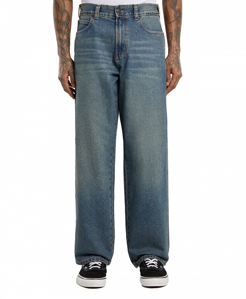 DICKIES 958 BAGGY TAPERED WORK DENIM PANTS KHAKI TINTED BLUE