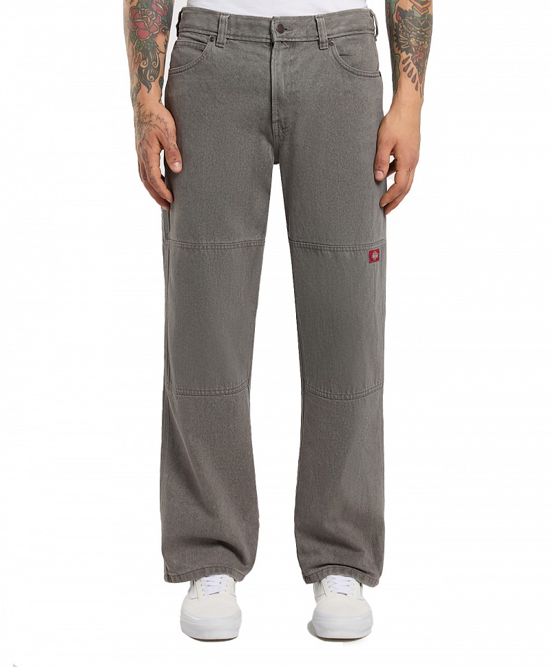 DICKIES DOUBLE KNEE LOOSE STRAIGHT DENIM PANTS GREY WASH TINTED