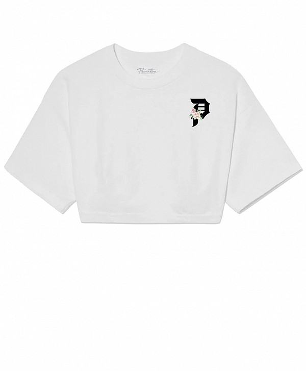 PRIMITIVE VALENTINE'S DAY WOMEN'S SHOOTER CROP TEE WHITE