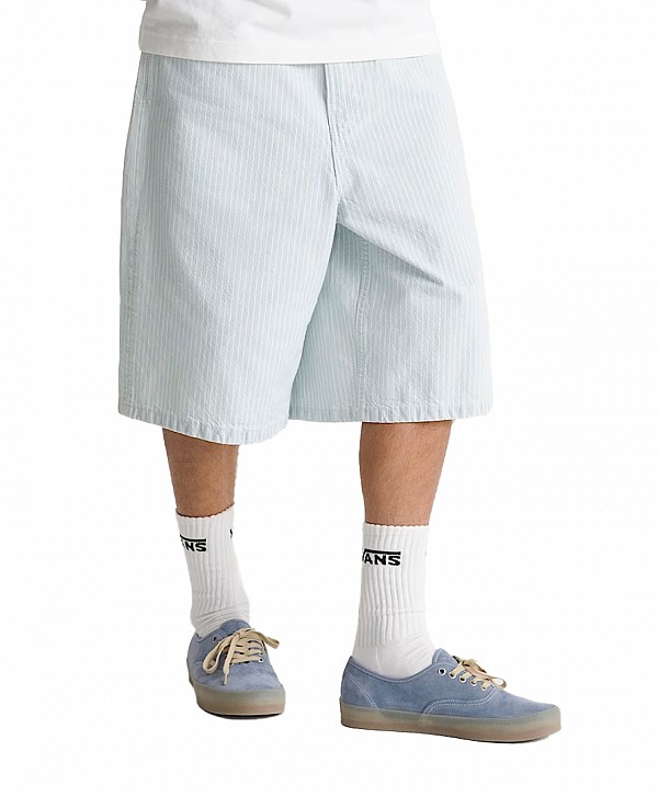 VANS CHECK-5 BAGGY STRIPED DENIM SHORTS BLUE ICE STRIPE