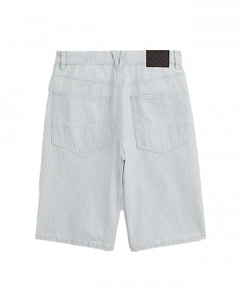 VANS CHECK-5 BAGGY STRIPED DENIM SHORTS BLUE ICE STRIPE