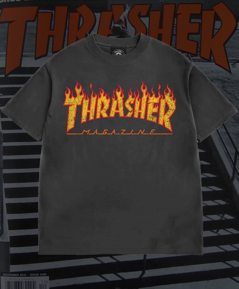 THRASHER FLAME VINTAGE TEE BLACK