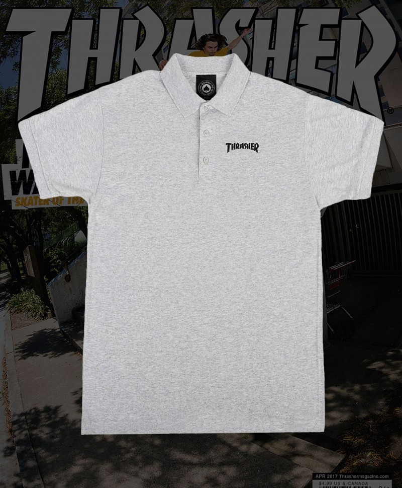 THRASHER LOGO EMBROIDERED POLO ASH GREY