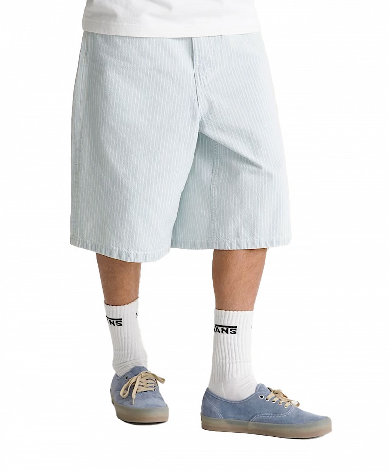 VANS CHECK-5 BAGGY STRIPED DENIM SHORTS BLUE ICE STRIPE