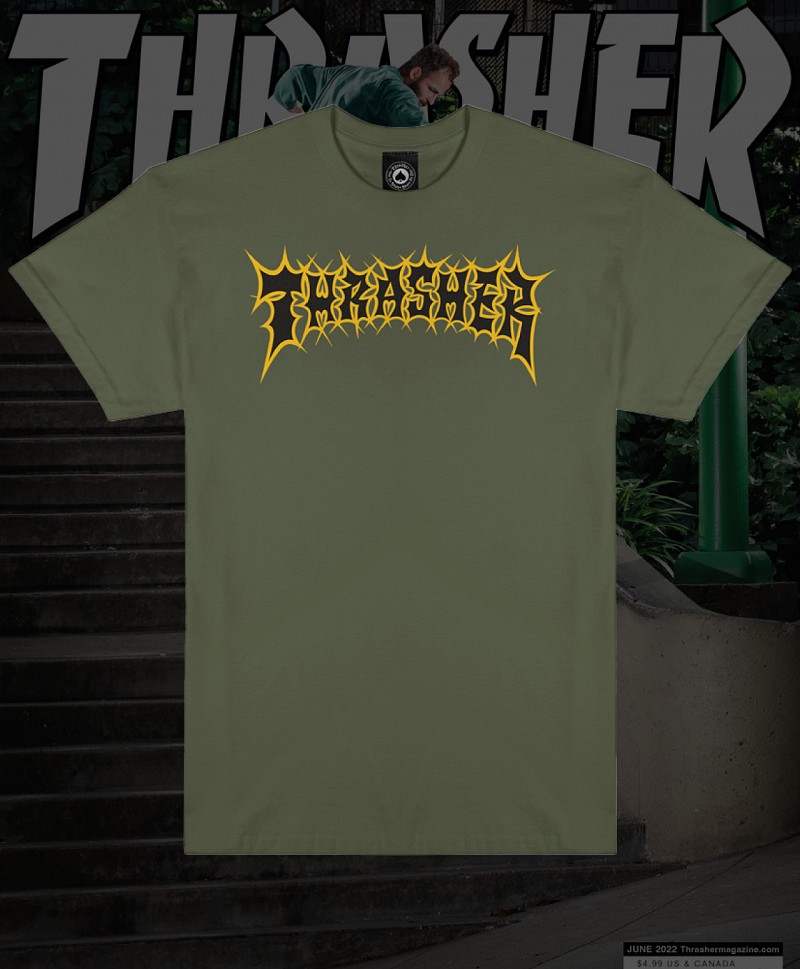THRASHER SPIKEY TEE MILITARY GREEN