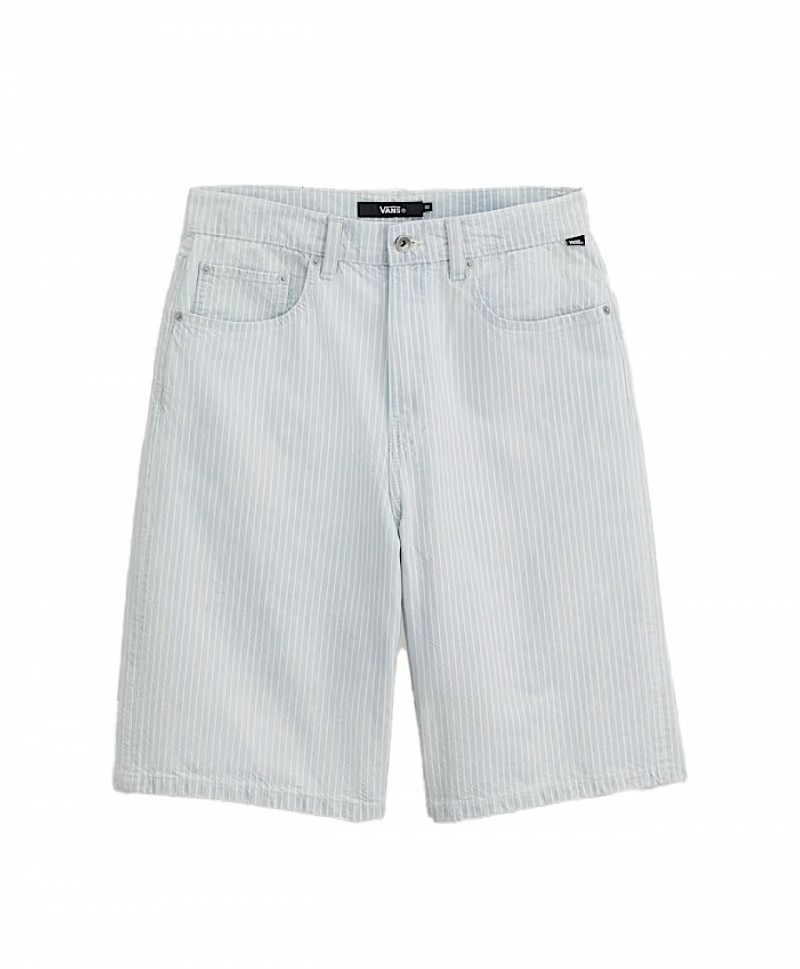 VANS CHECK-5 BAGGY STRIPED DENIM SHORTS BLUE ICE STRIPE