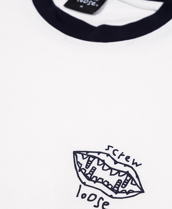 SCREW LOOSE RINGER TEE WHITE/BLUE