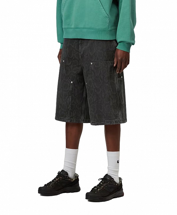 CARHARTT WIP WOMEN'S SNAKE NIXON DOUBLE KNEE SHORT SNAKE CAMO/BLACK HEAVY STONE WASH