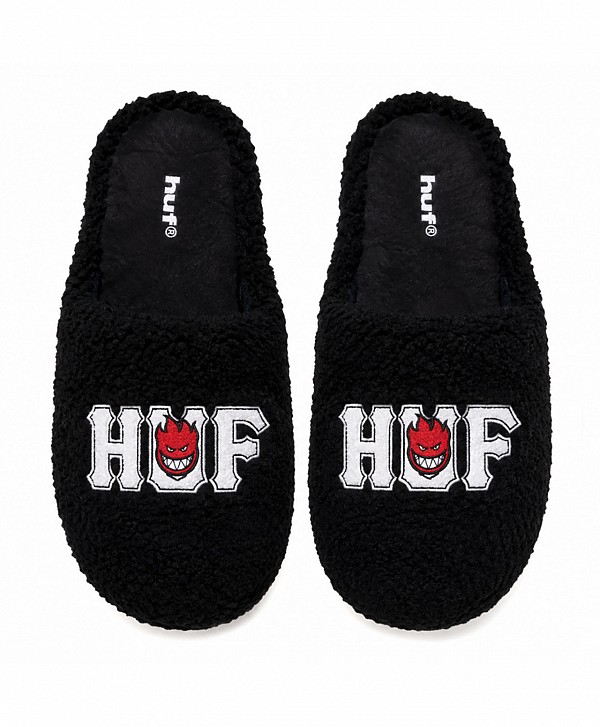HUF X SPITFIRE FUZZY SLIPPERS BLACK
