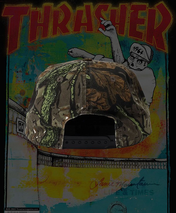 THRASHER FLAME DISTRESSED SNAPBACK CAMO