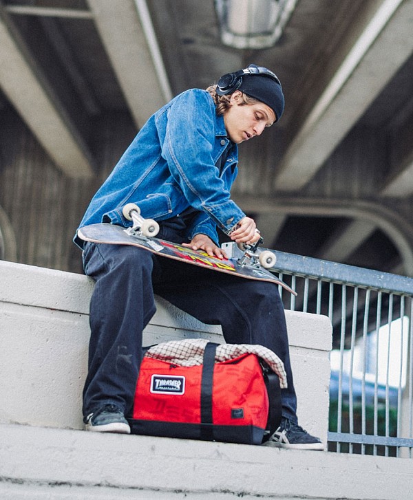 HERSCHEL X THRASHER HERITAGE SKATE DUFFLE BAG RACING RED/BARBADOS CHERRY DESTROY