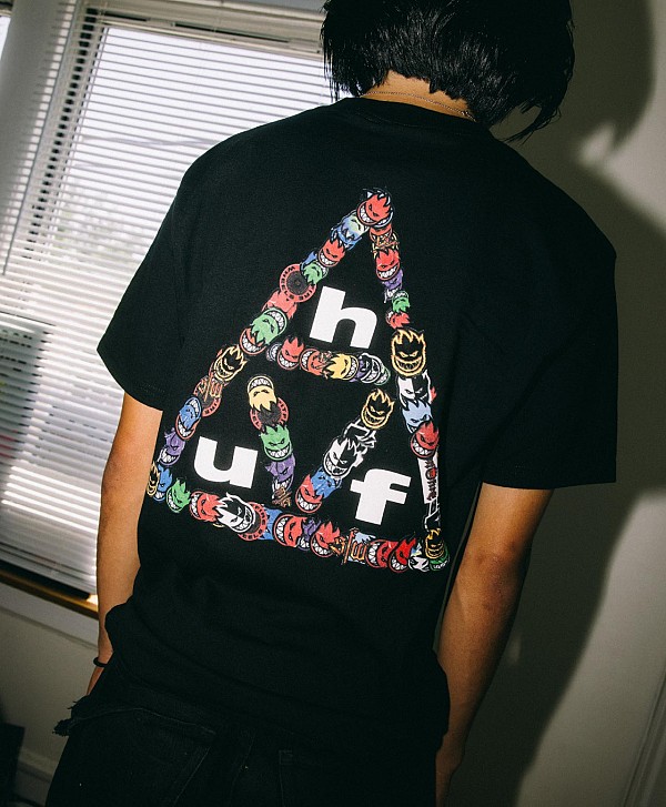 HUF X SPITFIRE STICKER TRIPLE TRIANGLE TEE BLACK