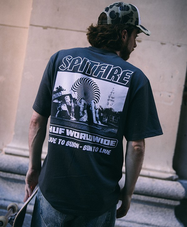 HUF X SPITFIRE BURN HEAVYWEIGHT TEE WASHED BLACK