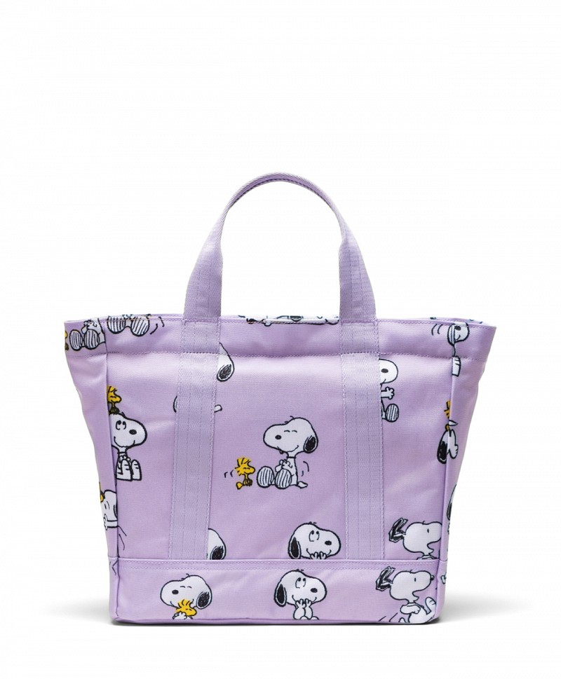 HERSCHEL X PEANUTS HERITAGE SMALL TOTE BAG SNOOPY AND WOODSTOCK PASTEL LILAC